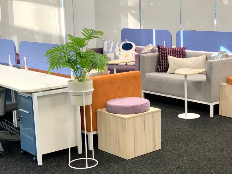 Open-plan office with mixed-use seating
